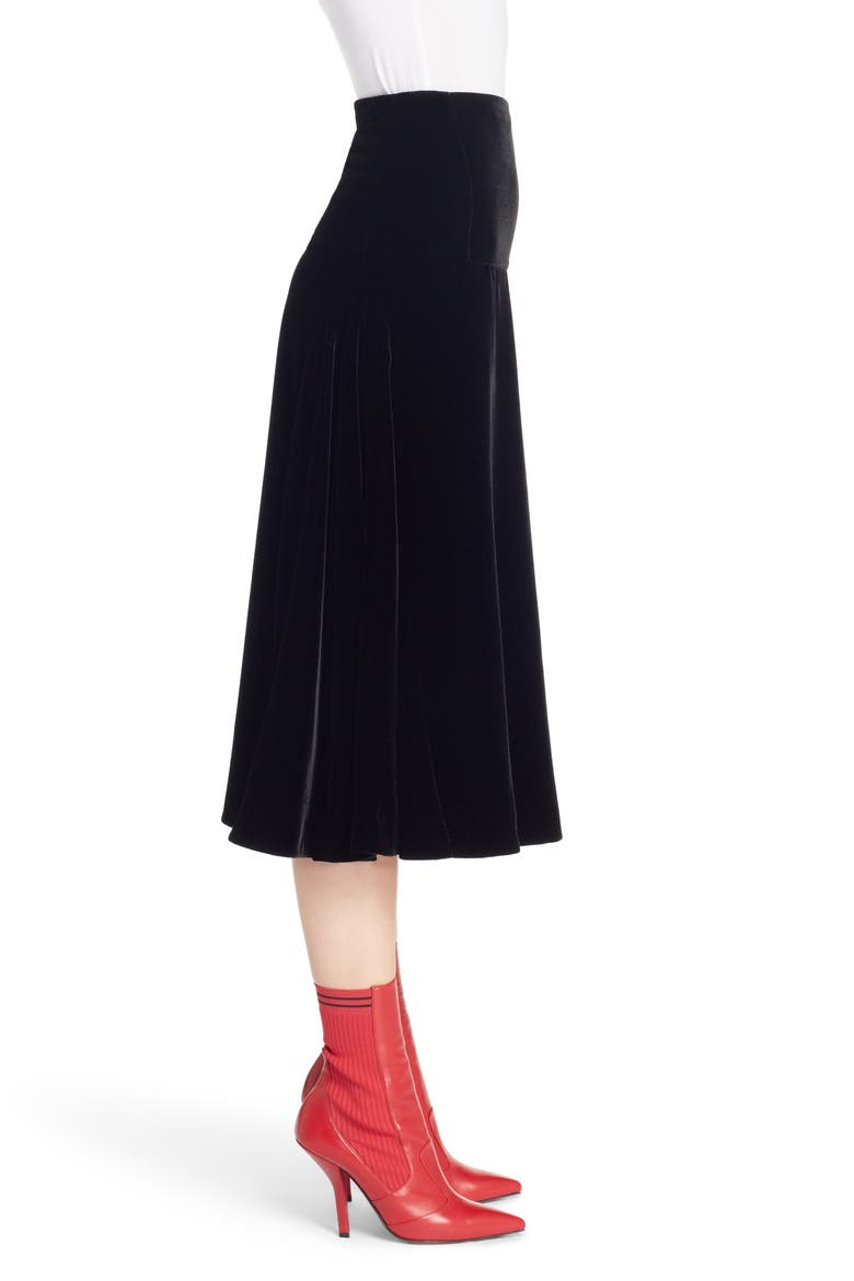Velvet Midi Skirt, Alternate, color, BLACK