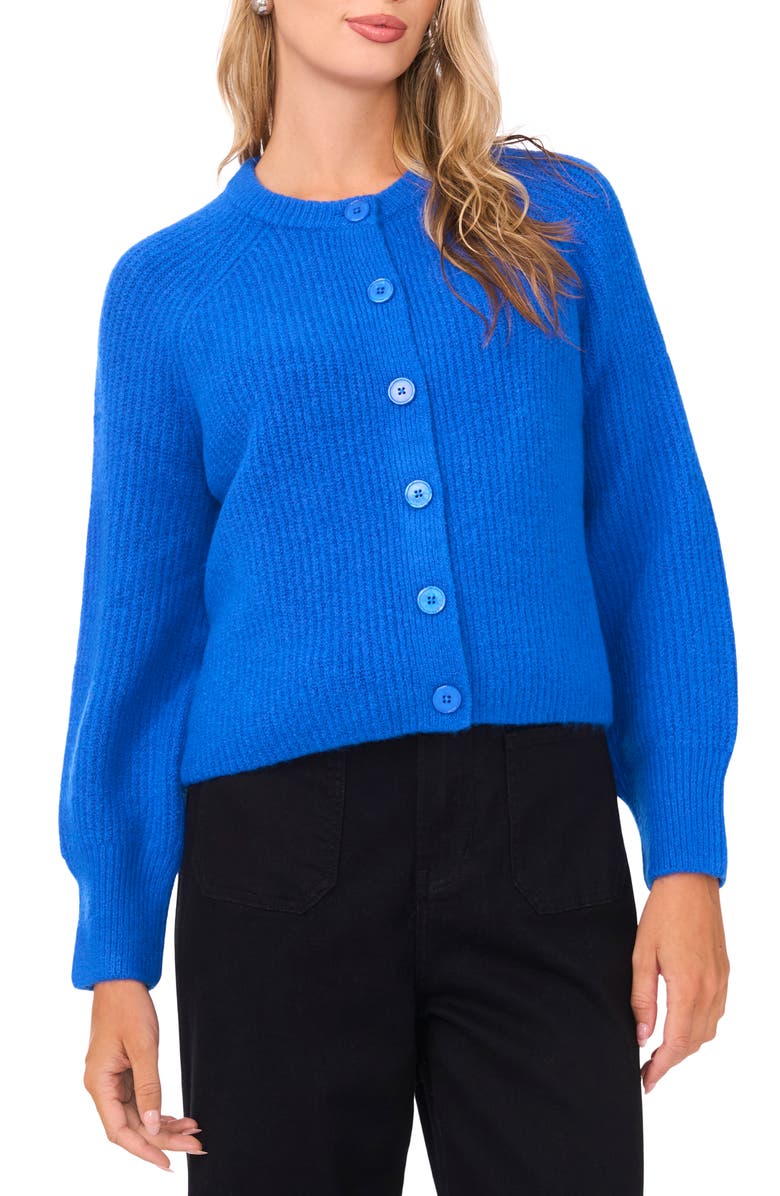 Vince Camuto Saddle Raglan Sleeve Rib Cardigan, Main, color, Bright Blue