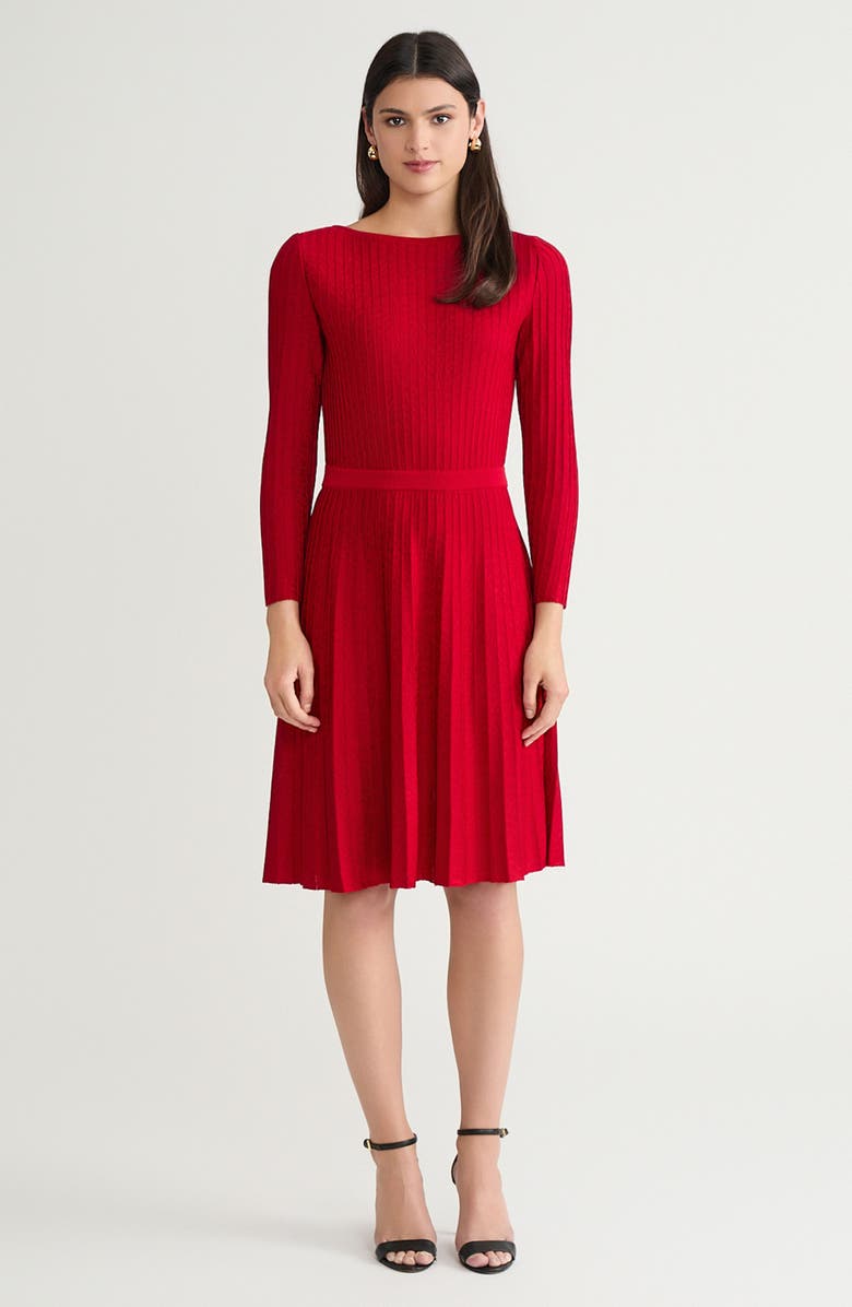 Ming Wang Fit-N-Flare Tonal Stitch Knit Dress, Main, color, Holiday