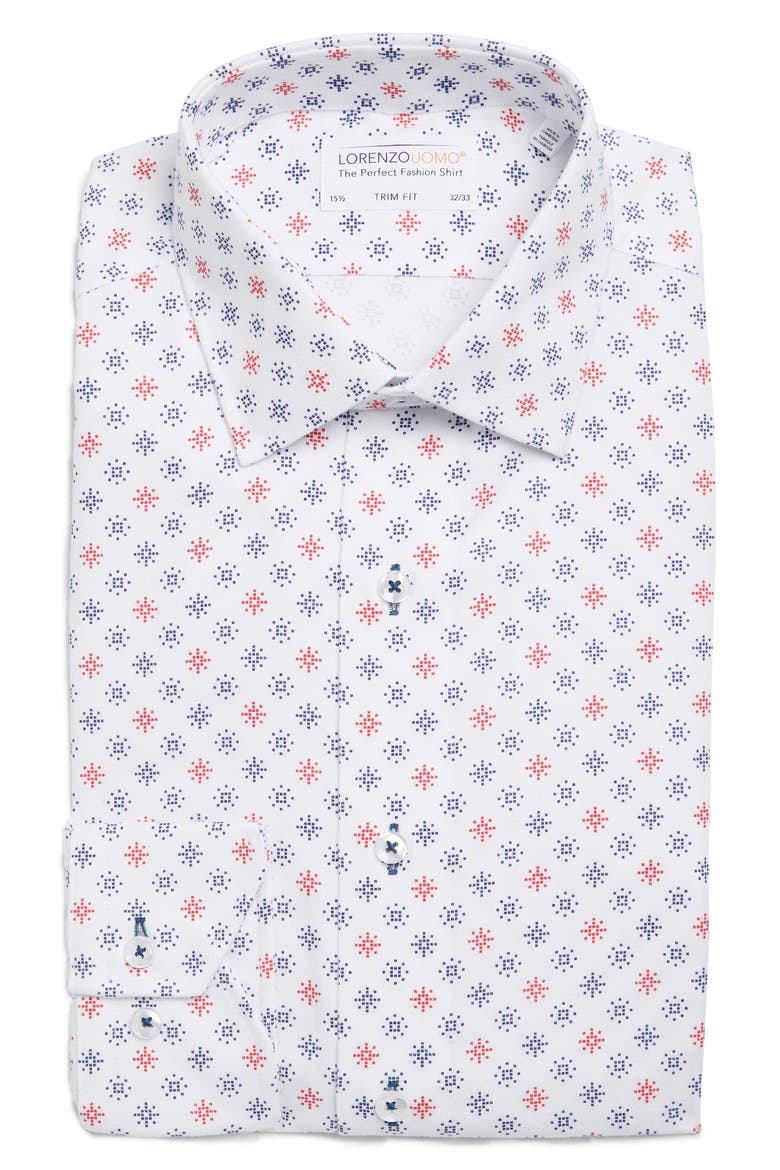 Printed Trim Fit Dress Shirt, Main, color, WHITE/ BLUE/ RED