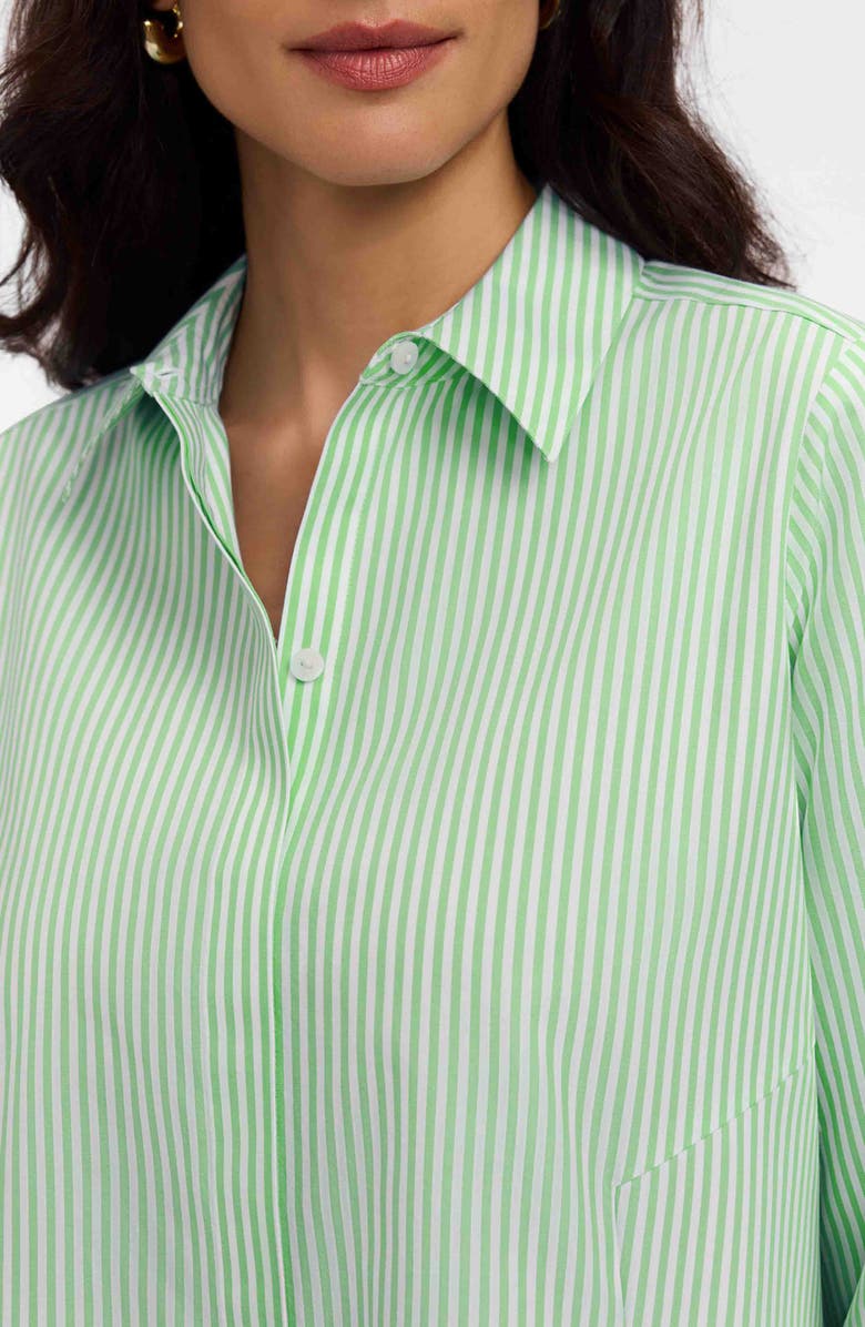 Foxcroft Cici Stripe Cotton Tunic Shirt, Alternate, color, Mojito Green/ White