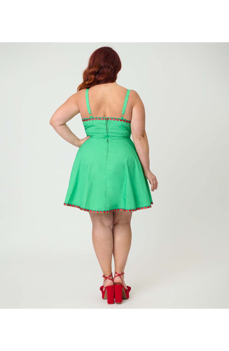 Unique Vintage Plus Size 1950s Sleeveless Cotton Flare Dress, Alternate, color, Green W/ Red Apple Embroidery