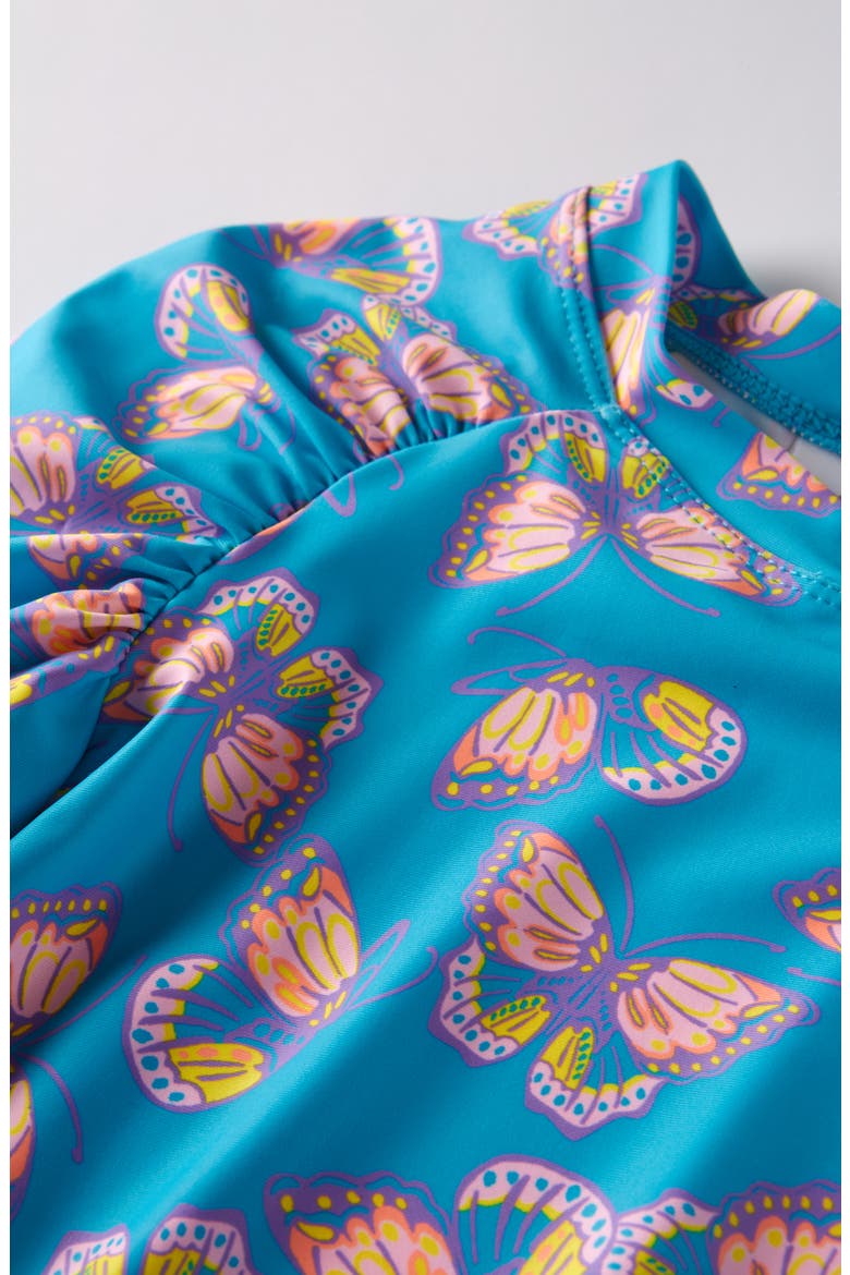 Kids' Two-Piece Long Sleeve Rashguard Swimsuit, Alternate, color, TURQUOISE COOL BUTTERFLY BLISS