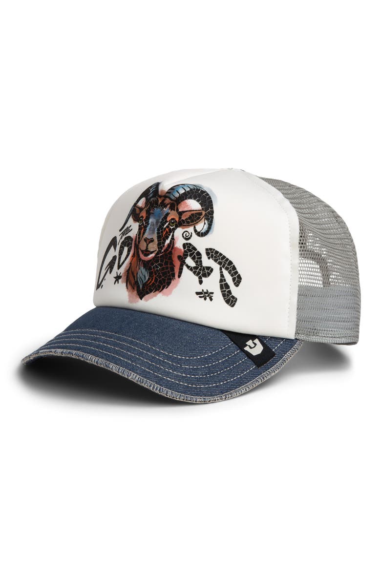 Goat Disruption Patch Snapback Trucker Hat, Main, color, DIGITAL