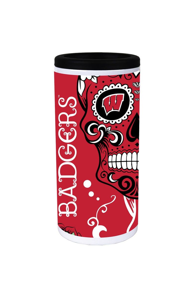 INDIGO FALLS Wisconsin Badgers Dia Stainless Steel 12oz. Slim Can Cooler, Main, color, White