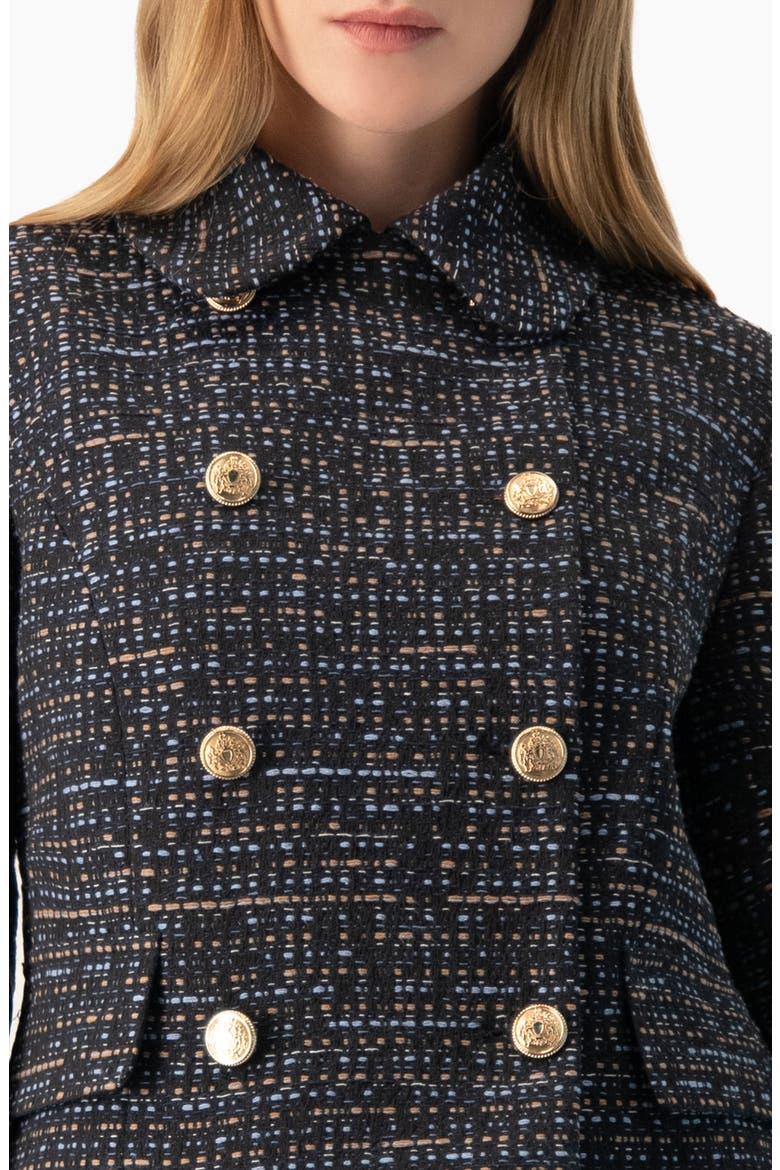 Double-Breasted Tweed Jacket with Flap Pockets, Alternate, color, Navy Blue