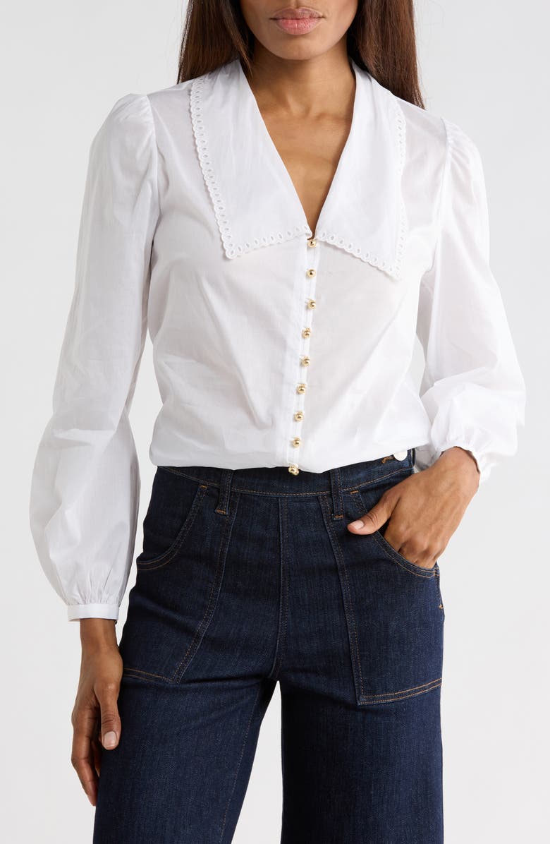 FRAME The Eyelet Sailor Long Sleeve Button-Up Shirt, Main, color, White
