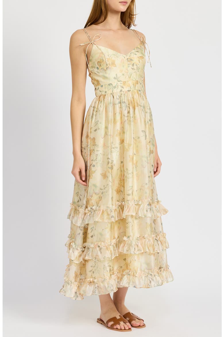 Elliott Floral Tiered Organza Midi Dress, Alternate, color, YELLOW OLIVE