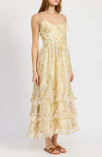 Elliott Floral Tiered Organza Midi Dress