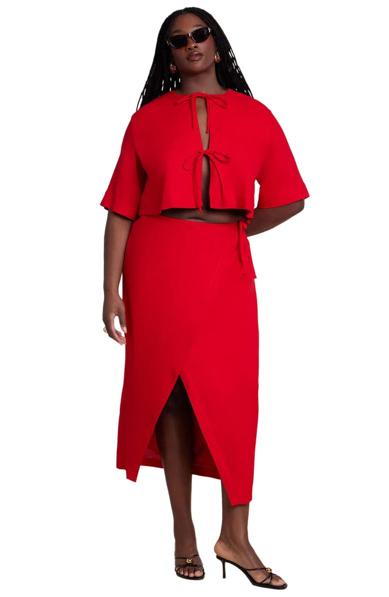ELOQUII Linen Blend Wrap Skirt, Main, color, Goji Berry