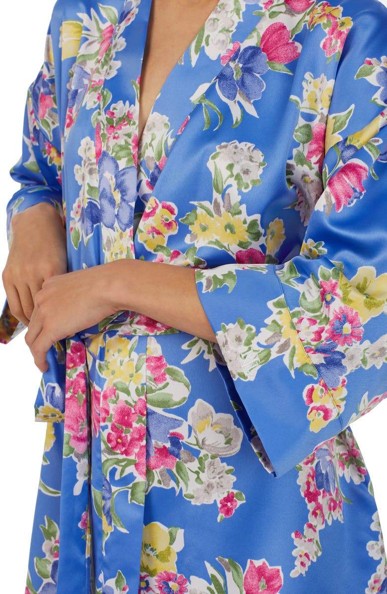 Lauren Ralph Lauren Floral Short Satin Robe, Alternate, color, Blu/ Flor