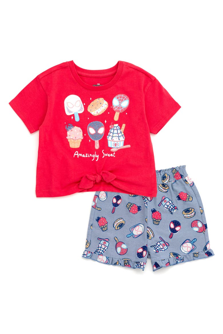 Spider-Man T-Shirt & Chambray Shorts Set, Main, color, Red