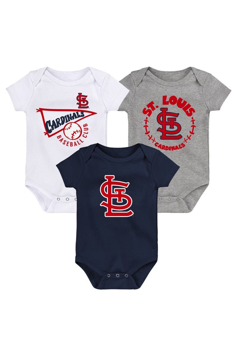 Infant Navy/White/Heather Gray St. Louis Cardinals Biggest Little Fan 3-Pack Bodysuit Set, Main, color, Navy
