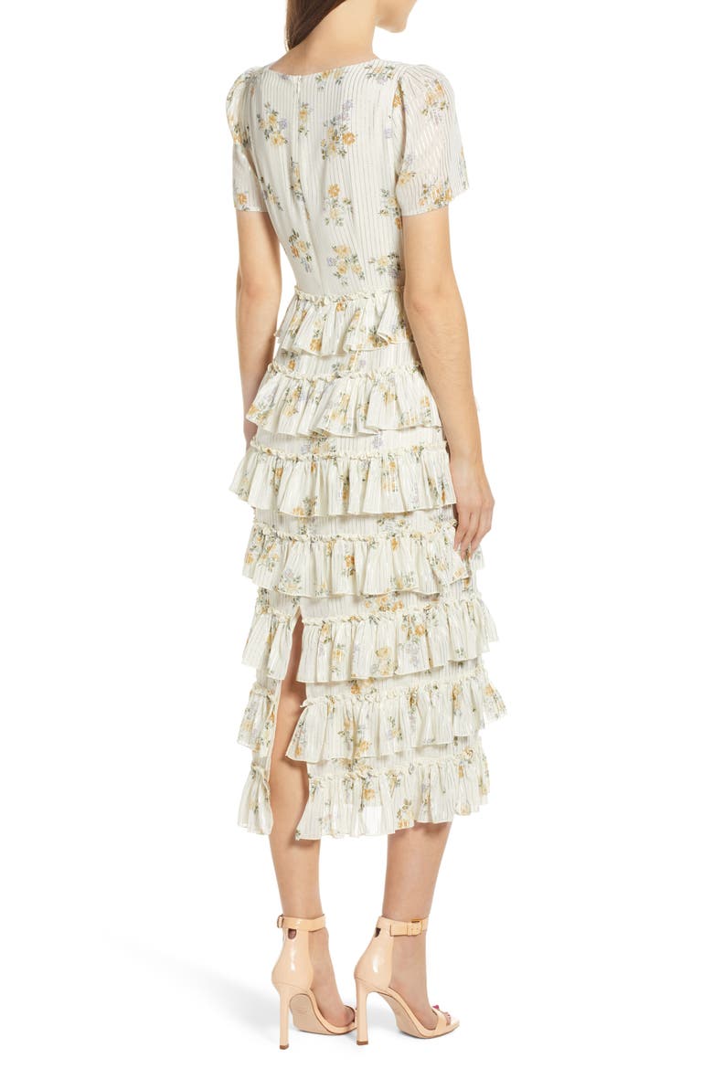 Darlene Tiered Ruffle Dress, Alternate, color, IVORY DITSY FLORAL