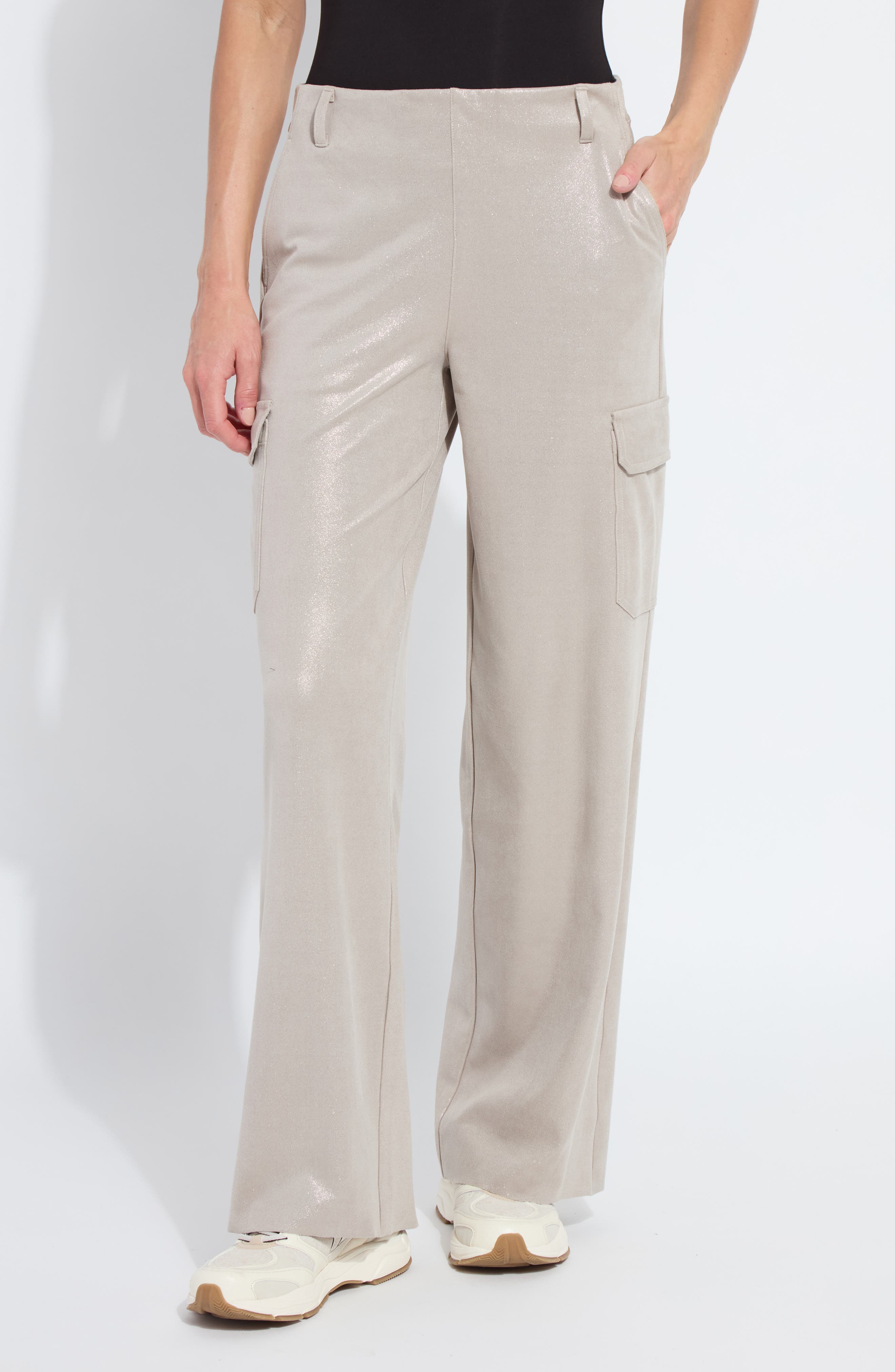 Metallic Faux Suede Cargo Pants