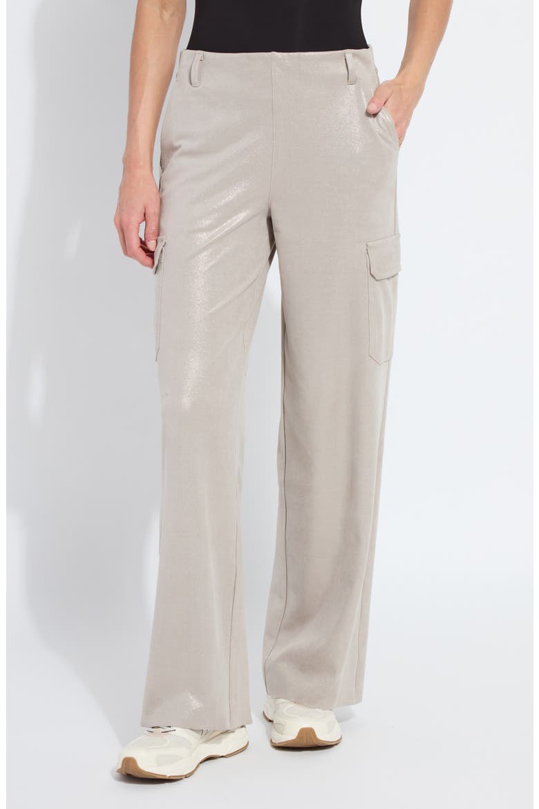 Metallic Faux Suede Cargo Pants, Main, color, LIQUID SOFT TAUPE