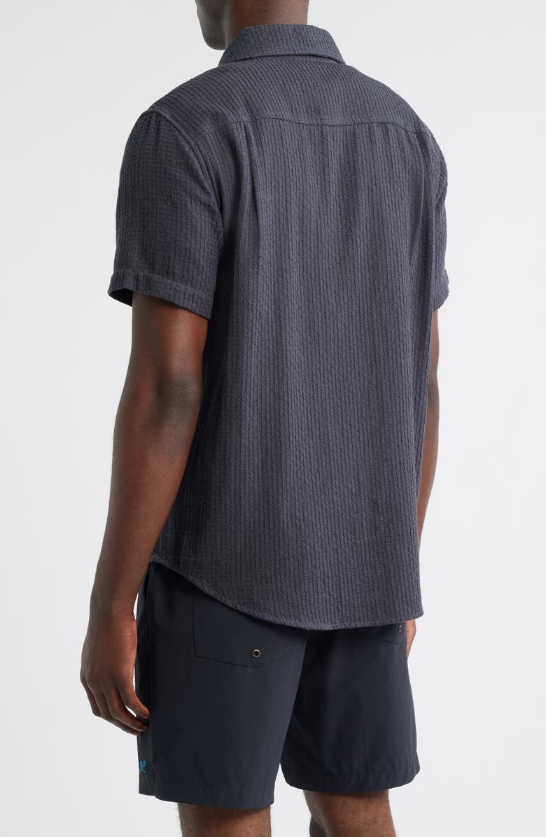 DARK SEAS Textured Short Sleeve Cotton Button-Up Shirt, Alternate, color, Black