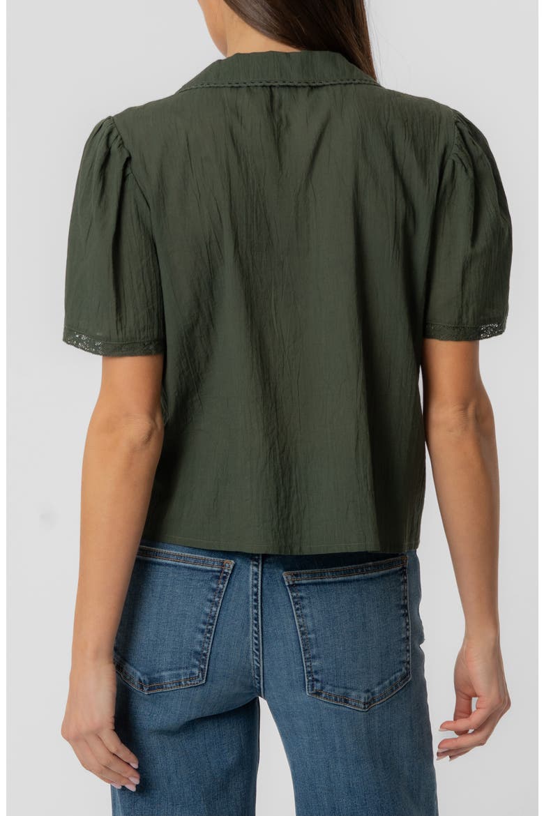 Vienna Lace Trim Cotton Button-Front Top, Alternate, color, OLIVE