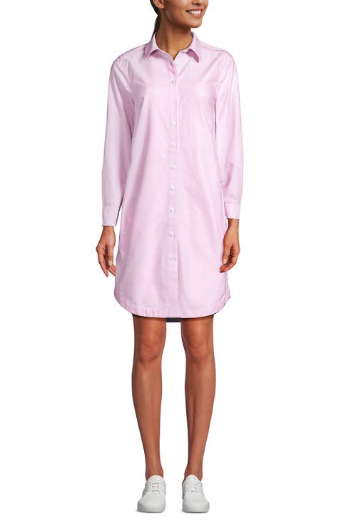 Linen Long Sleeve Button Front Shirt Dress