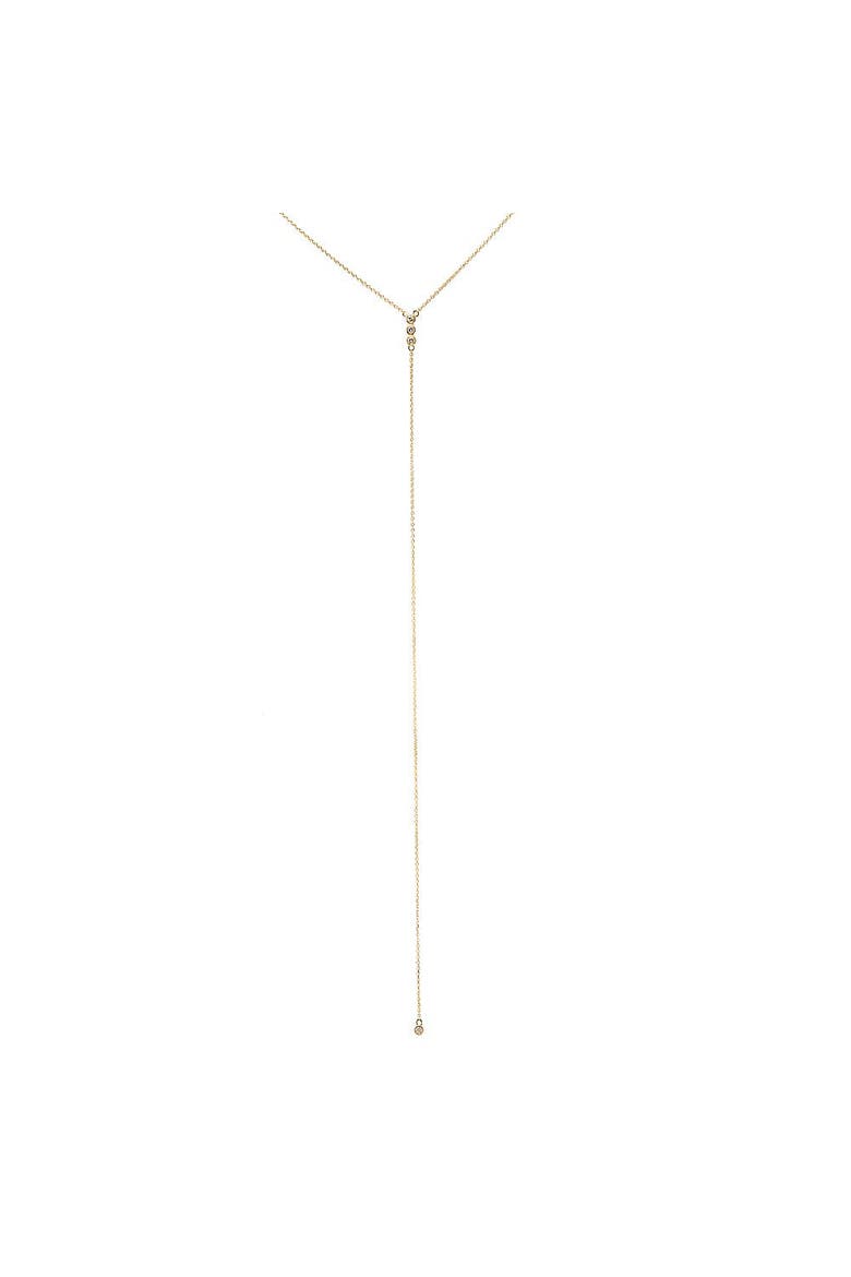 Triple Diamond Bezel Lariat Necklace 14K, Main, color, 14K Gold