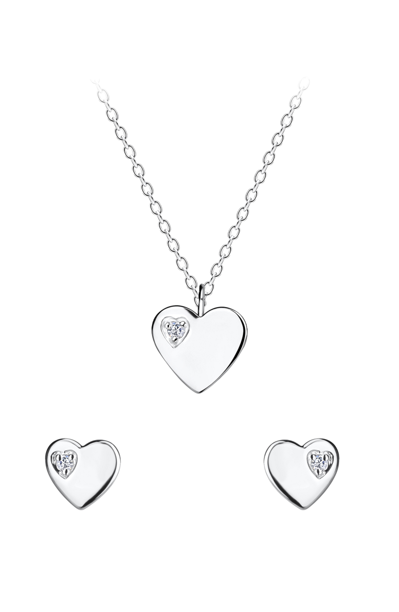 Little Miss Zoe Kids' Heart Necklace and Earrings Gift Set, Alternate, color, Silver