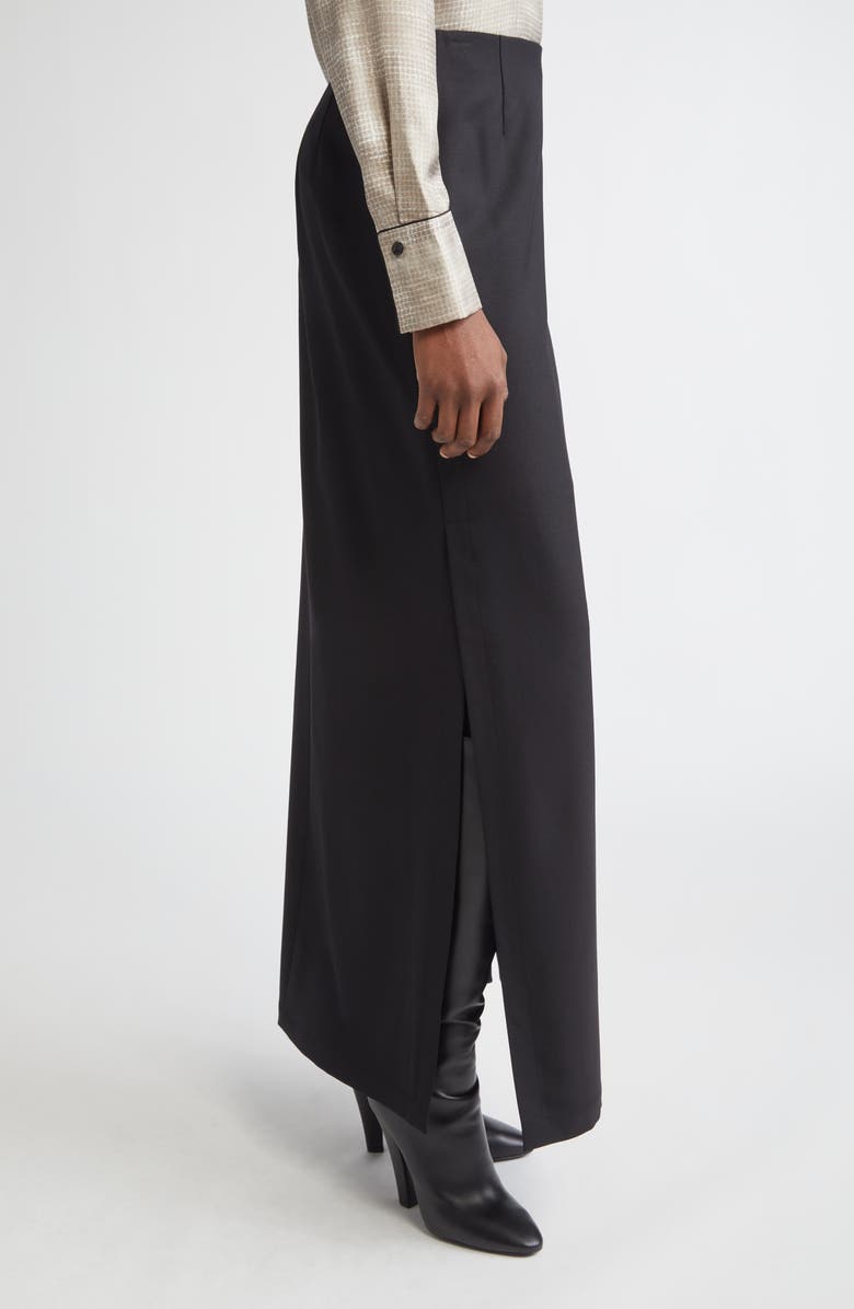 Lafayette 148 New York Side Slit Stretch Wool A-Line Maxi Skirt, Alternate, color, Black