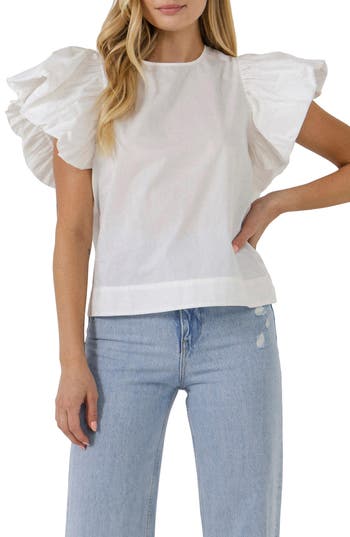 English Factory Folded Ruffle Sleeve Top