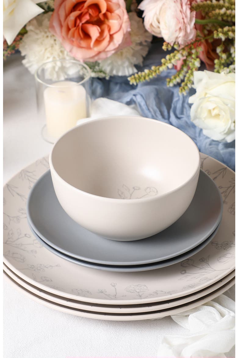 Camelia Stoneware 12-Piece Dinnerware Set, Alternate, color, Grey