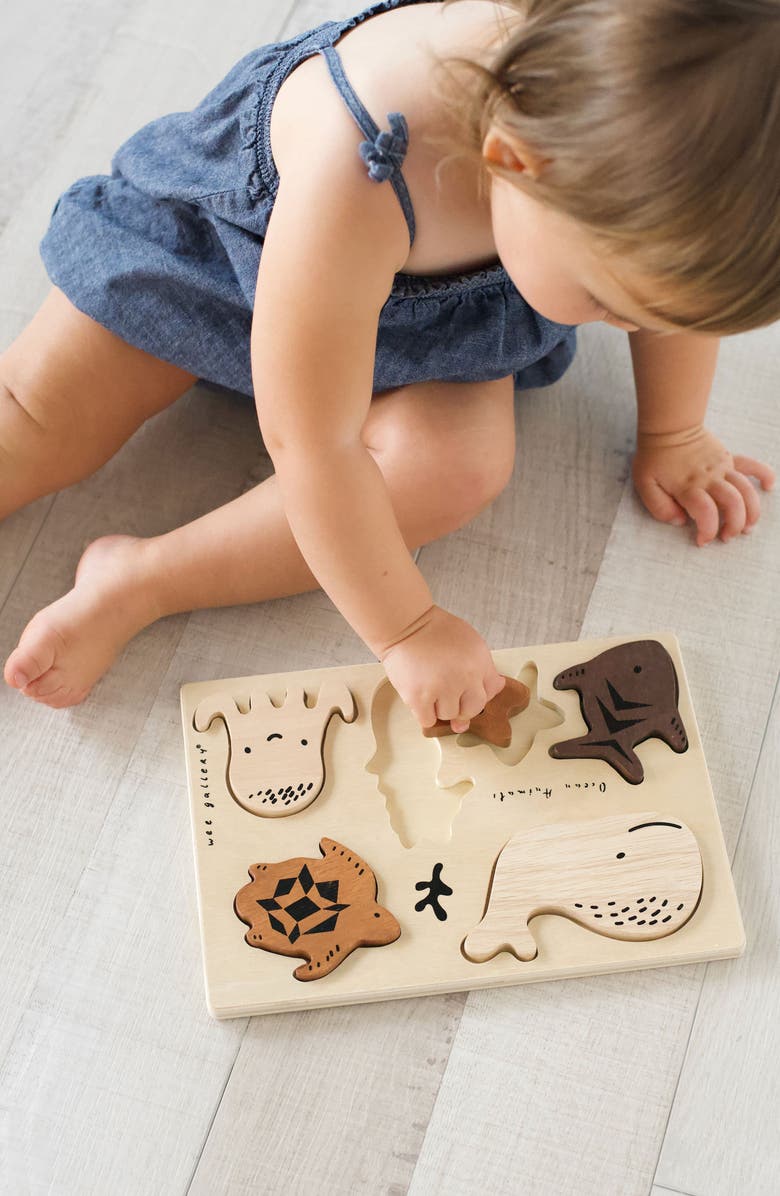 Wee Gallery Ocean Nesting Blocks and Wooden Tray Puzzle Bundle, Alternate, color, Ocean