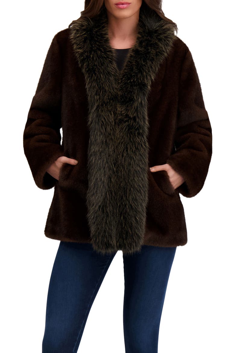 Fur-Free Fox & Mink (Faux Fur) Jacket, Alternate, color, DARK BROWN