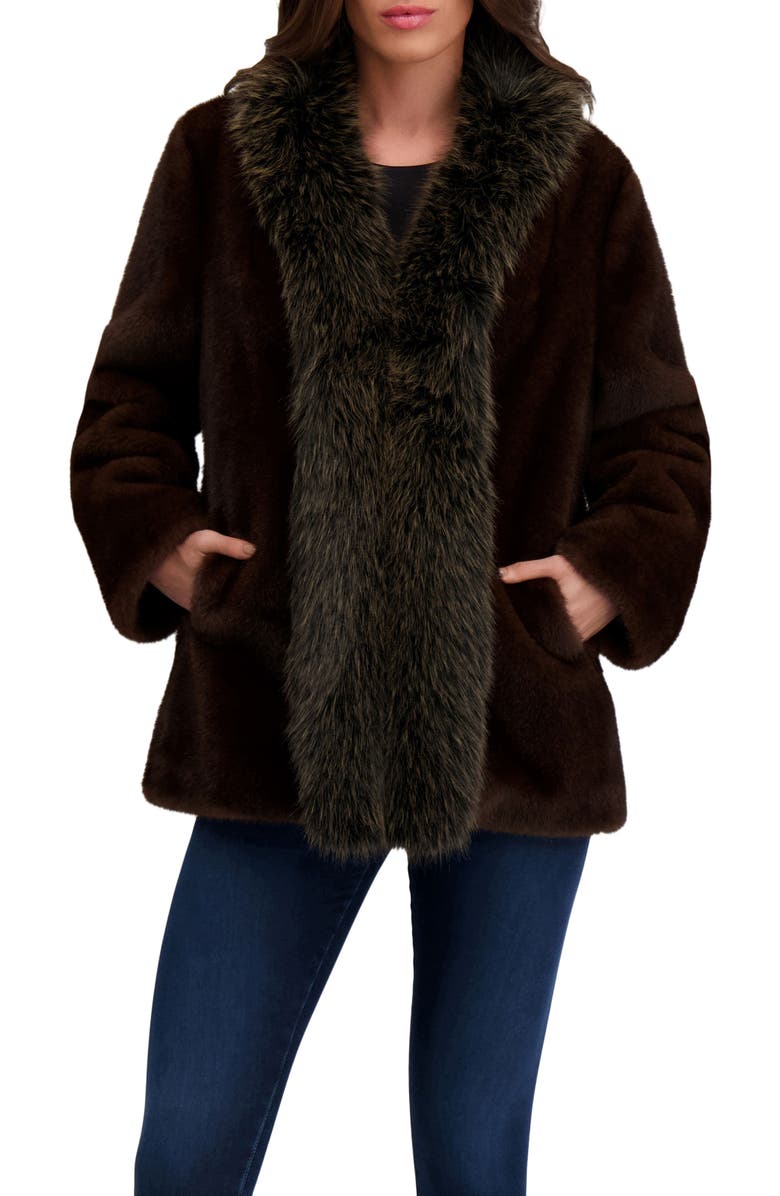 Lyla Grant Fur-Free Fox & Mink (Faux Fur) Jacket, Alternate, color, Dark Brown