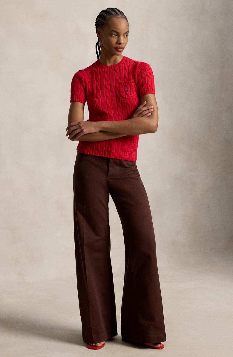 Polo Ralph Lauren Short Sleeve Cotton Cable Knit Sweater, Alternate, color, Red