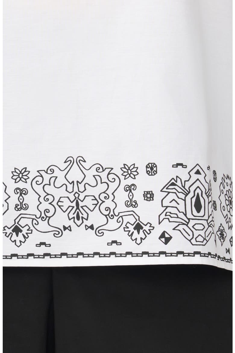 Embroidered Tie Neck Top, Alternate, color, RICH BLACK/ WHITE
