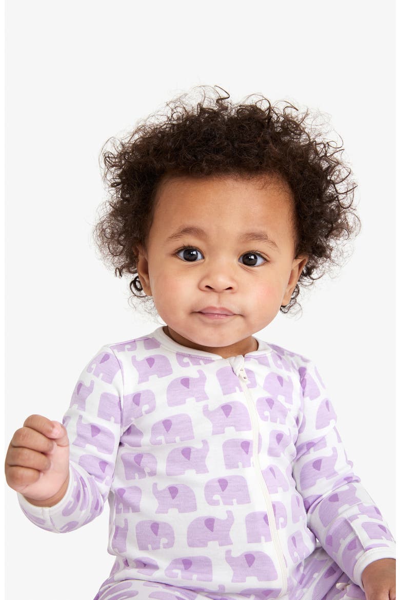 Animal Friends Organic Cotton Zip Footie, Alternate, color, LAVENDER BABY ELEPHANTS