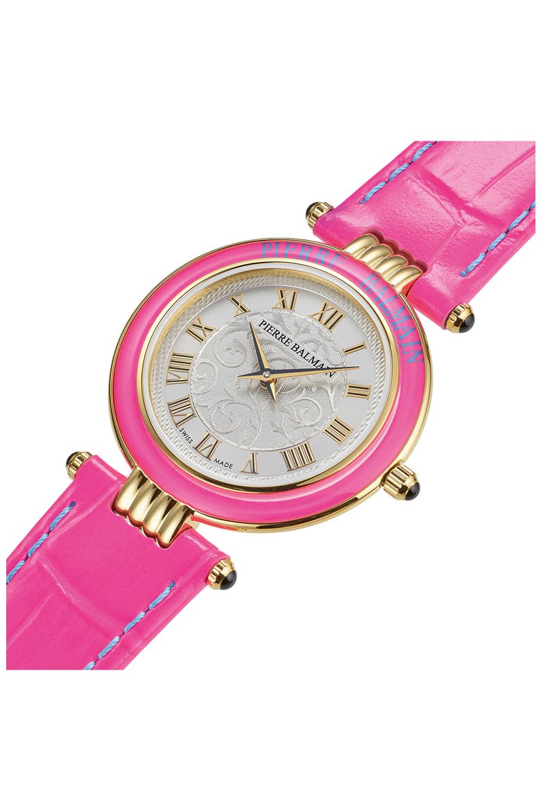 Haute Elegance Leather Strap Watch, 30mm, Alternate, color, STAINLESS STEEL PINK PVD