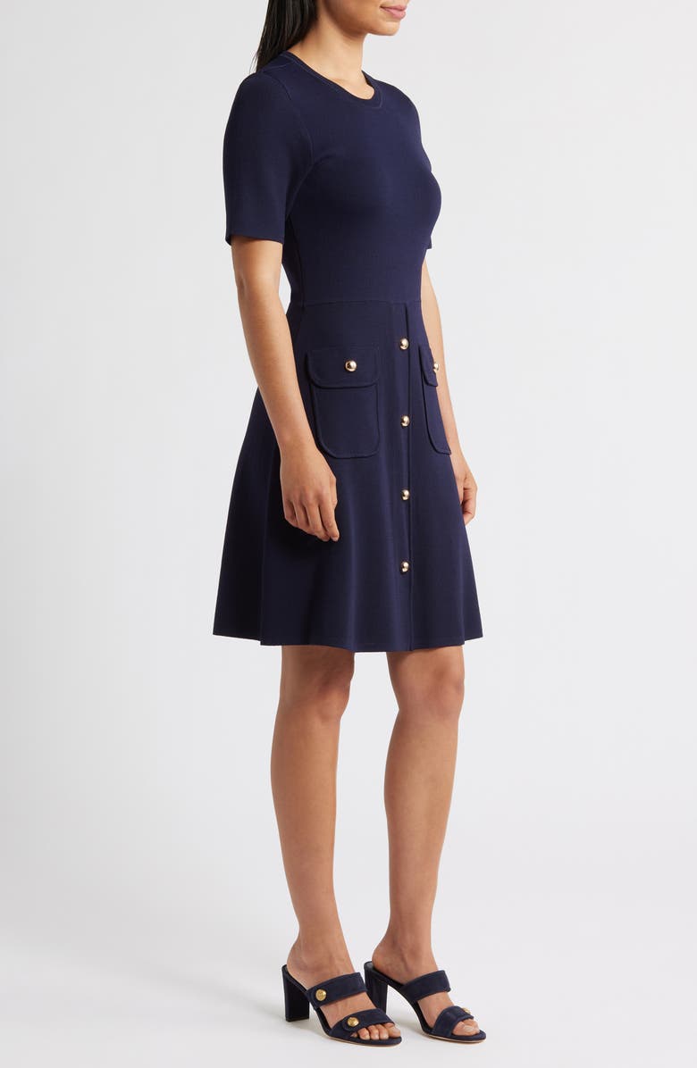 Eliza J Patch Pocket Knit A-Line Dress, Alternate, color, Navy