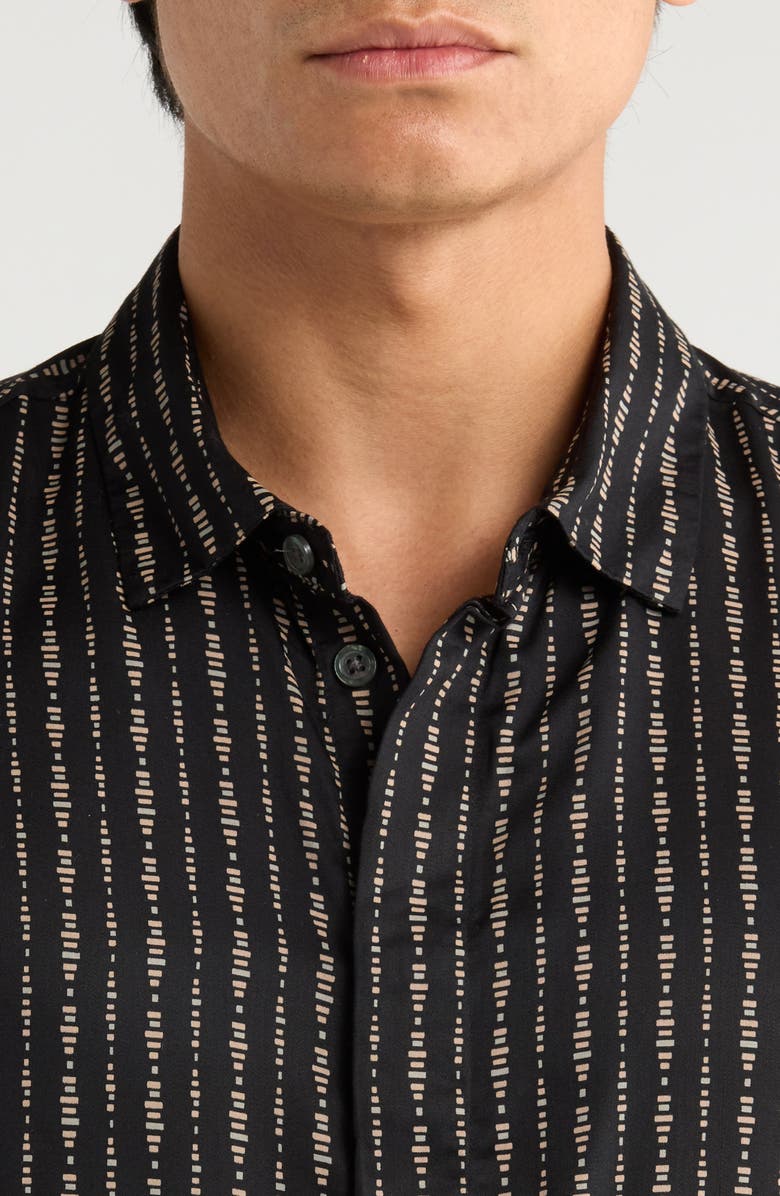 John Varvatos Loren Stripe Short Sleeve Button-Up Shirt, Alternate, color, Black