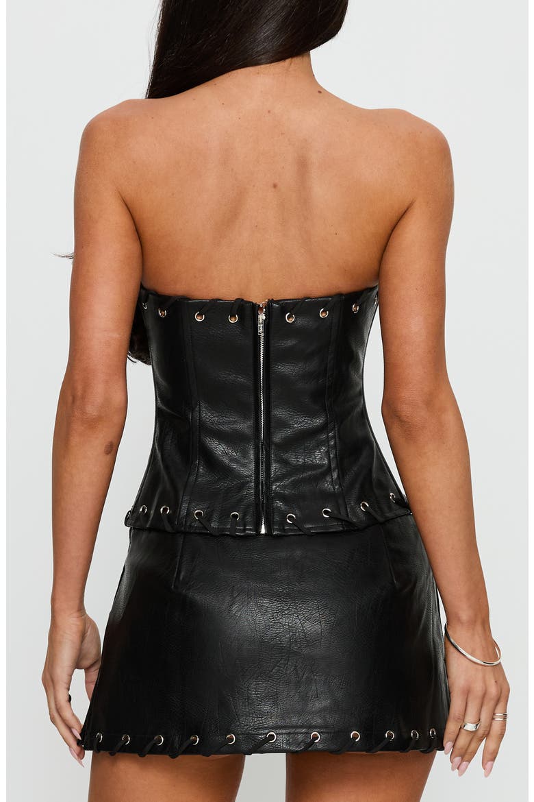 Pammie Faux Leather Strapless Top, Alternate, color, BLACK