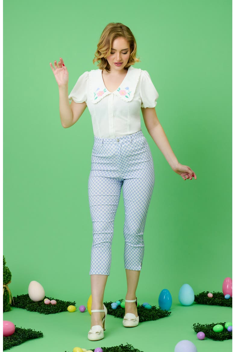 Short Sleeve Oversized Collar Blouse, Alternate, color, White W/Floral Embroidery