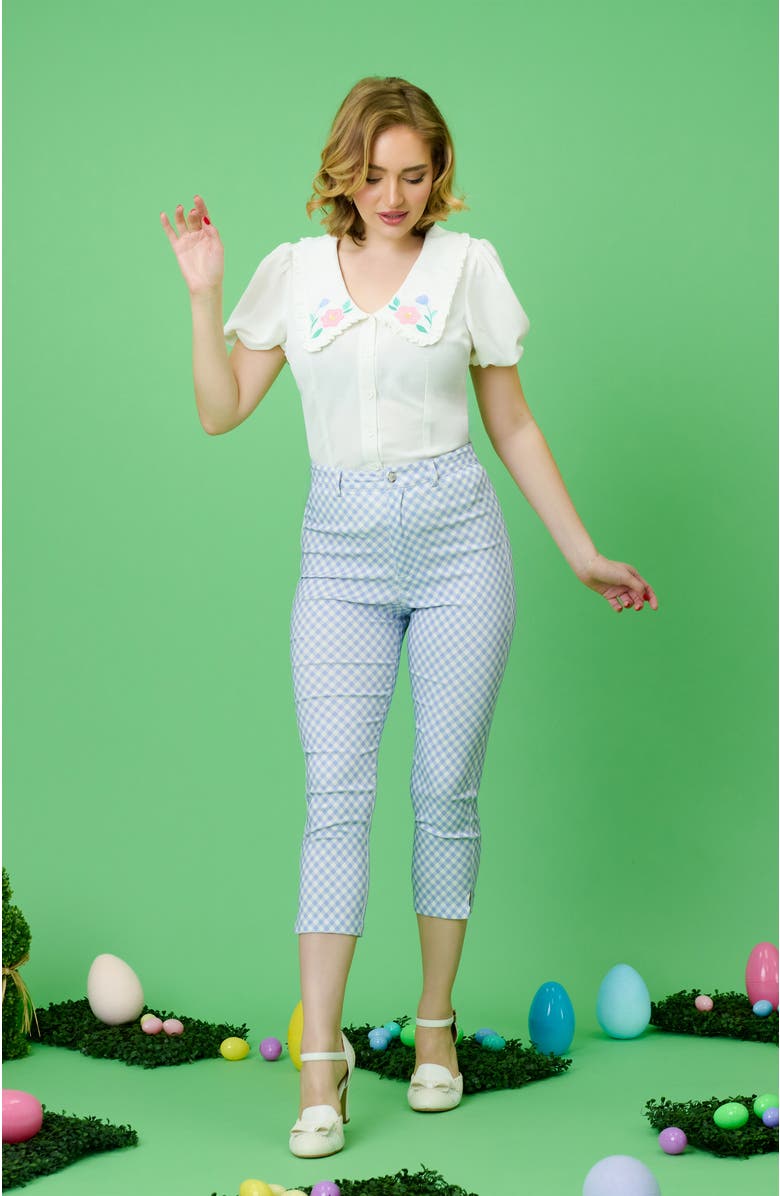 Unique Vintage Short Sleeve Oversized Collar Blouse, Alternate, color, White W/Floral Embroidery