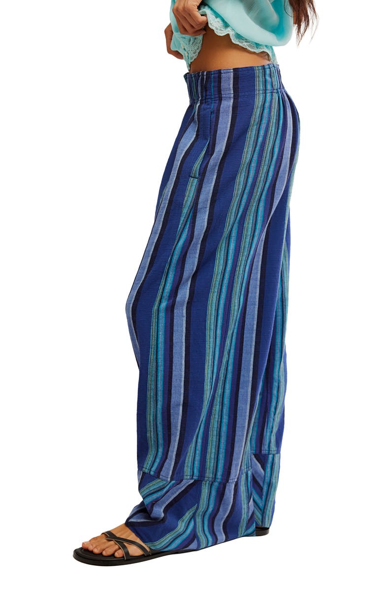 Free People Days End Stripe Wide Leg Linen Pants, Alternate, color, Navy Combo