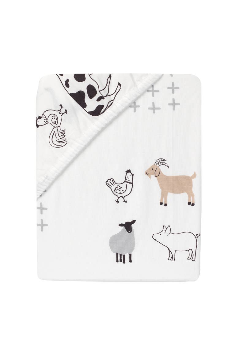 Baby Farm Animals 100% Cotton Fitted Crib Sheet, Alternate, color, White