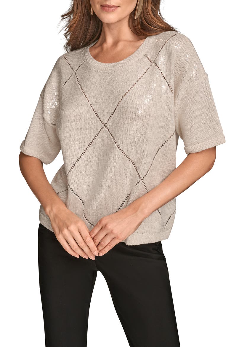 Short Sleeve Sequin Sweater, Main, color, CREAM