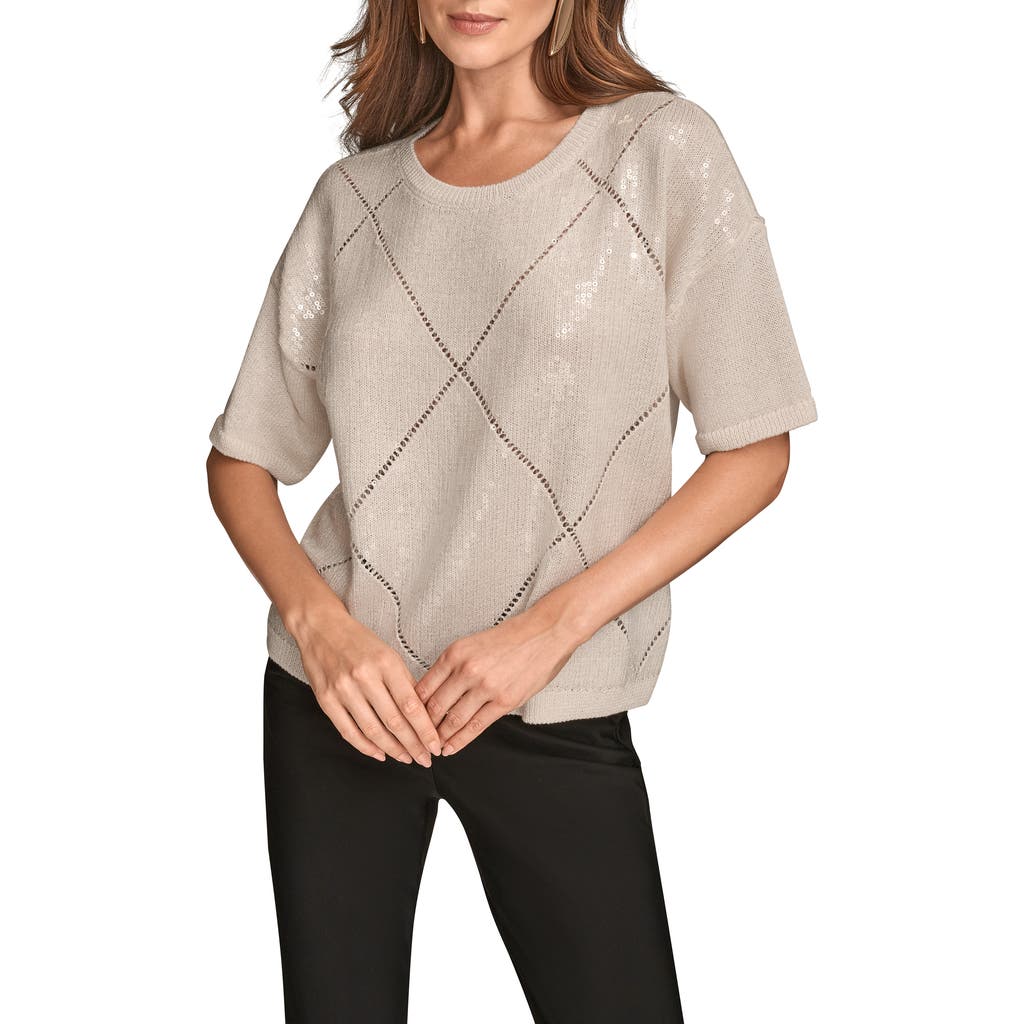 Donna Karan New York Short Sleeve Sequin Sweater In Animal Print