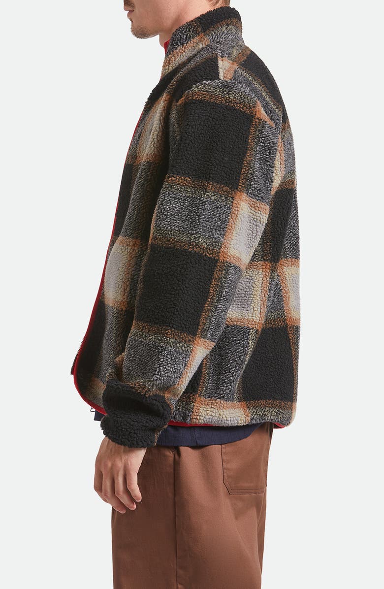 Brixton Buffalo Plaid Fleece Zip-Up Jacket, Alternate, color, Black/ Cream