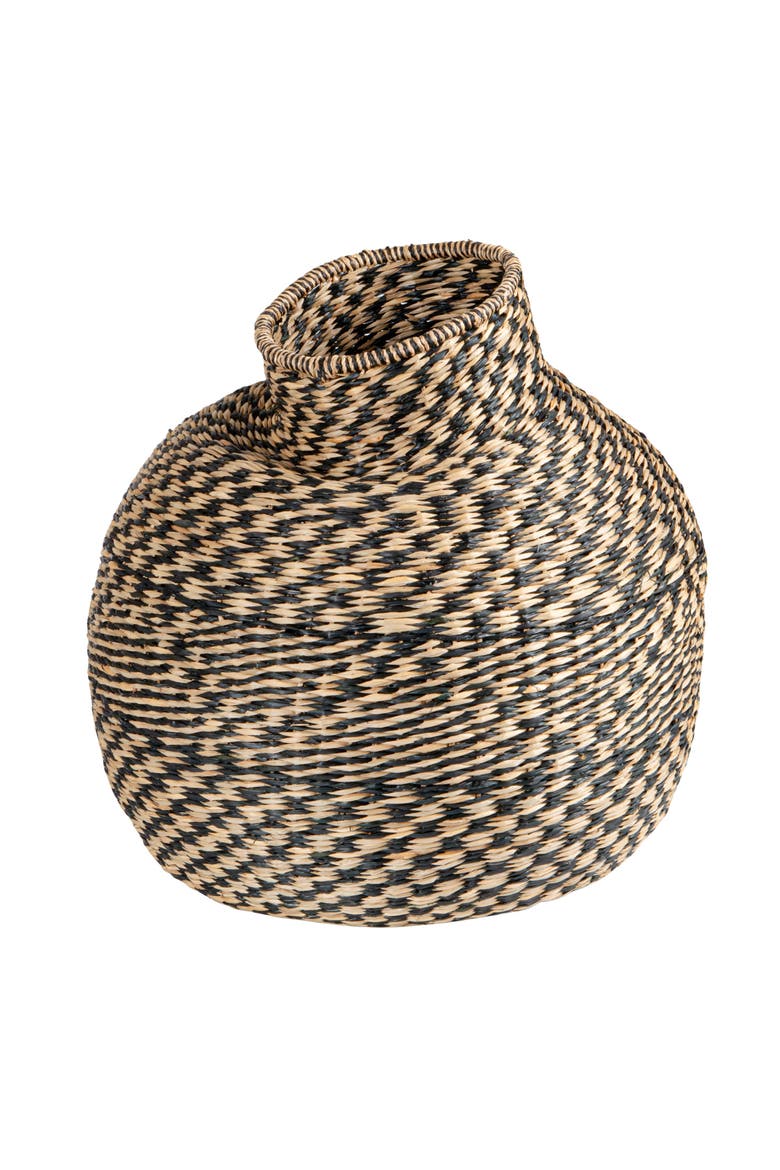 Decorative Hand-Woven Seagrass Vase, Natural and Black, Main, color, Natural