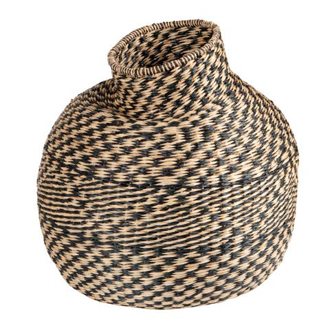 Decorative Hand-Woven Seagrass Vase, Natural and Black