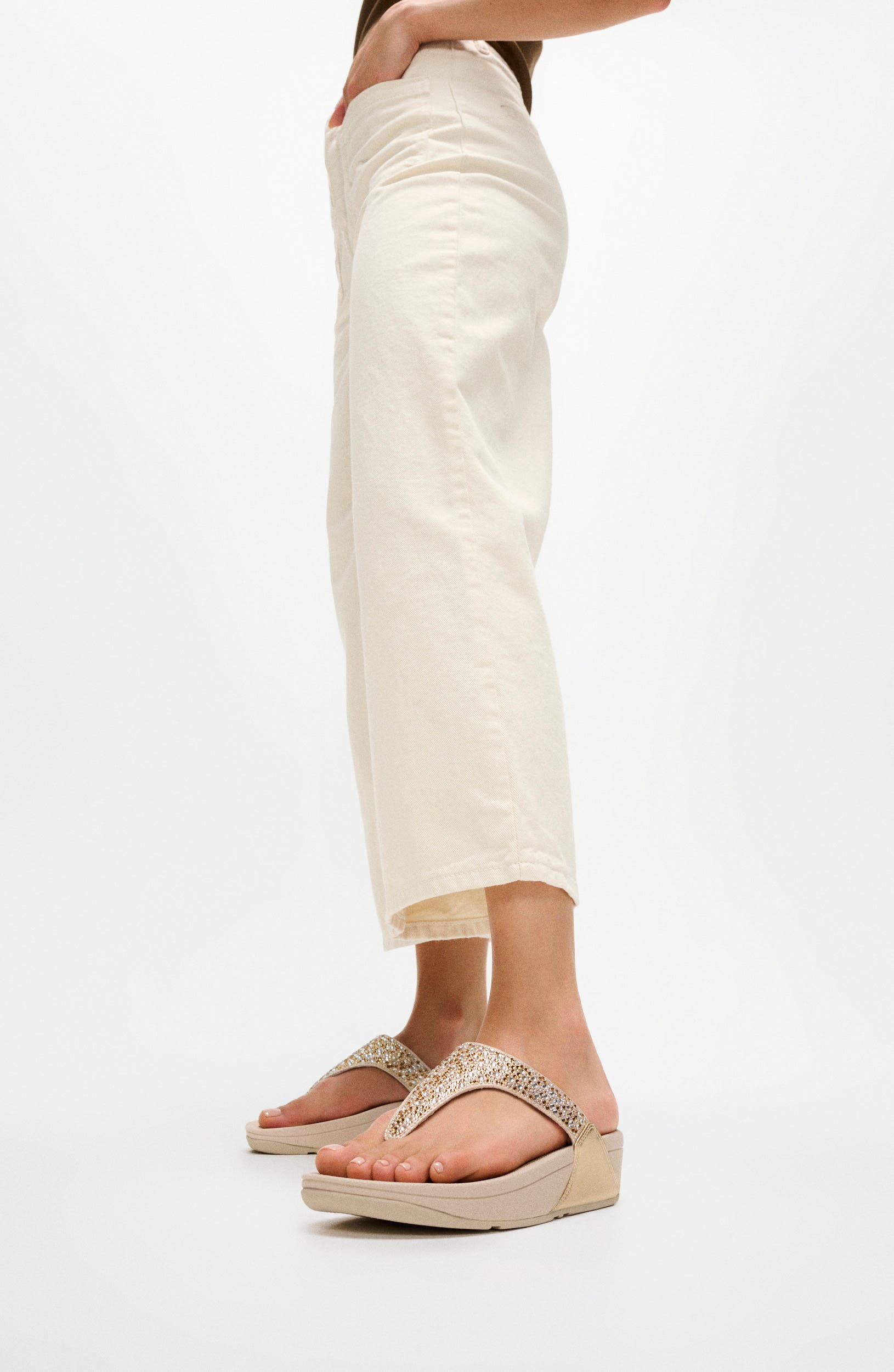 Lulu Crystal Mix Metallic Faux Leather Flip Flop, Alternate, color, PLATINO