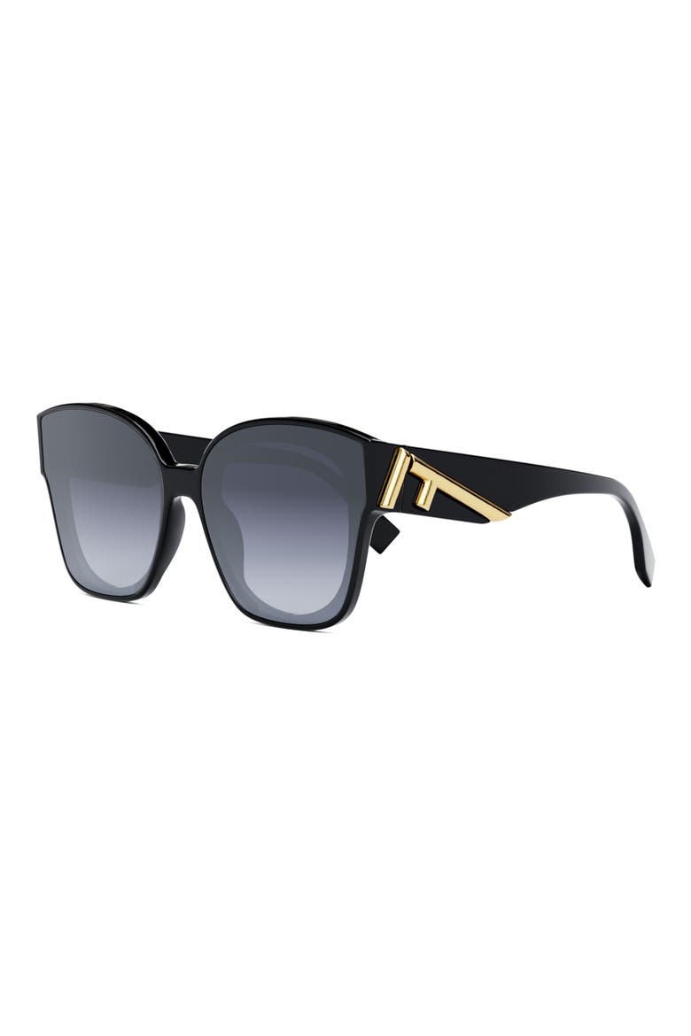 'Fendi First 63mm Square Sunglasses, Alternate, color, SHINY BLACK / GRADIENT BLUE