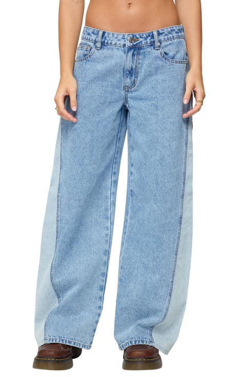 Genna Contrast Panel Low Rise Wide Leg Jeans